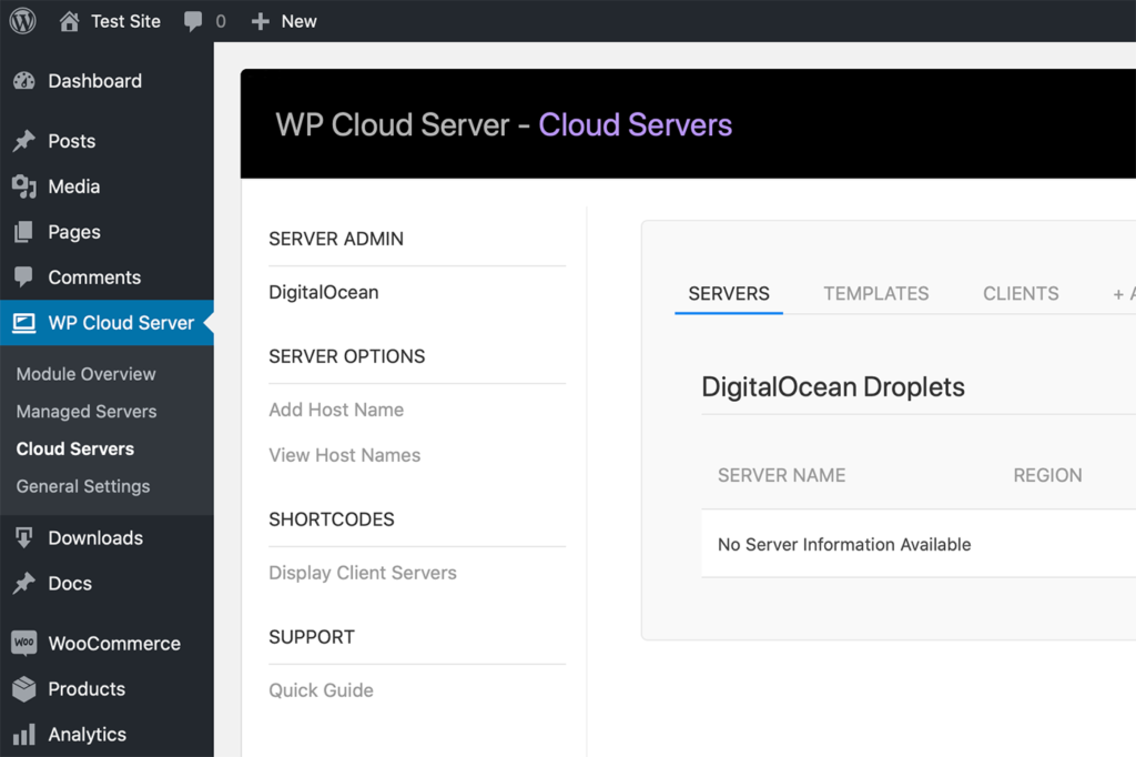 WP Cloud Server DigitalOcean Module